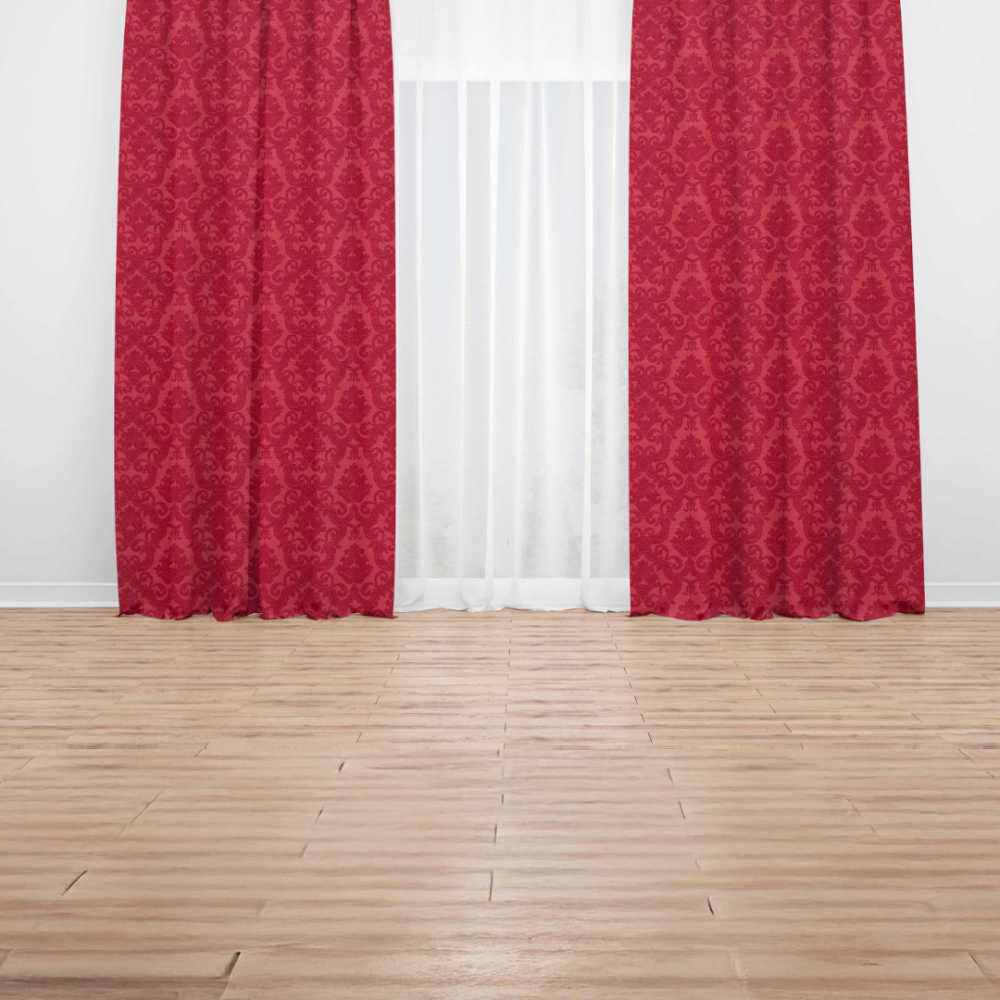 Verdunkelungsvorhang „Red baroque curtain“. Vorhänge, 140x220 cm. Eleganter roter jacquardvorhang mit detailliertem ornamentmuster, perfekt für einen raffinierten look.