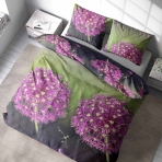 Bettwäsche set "Burdock". Bettwäsche 140x200, 135/140x200 cm, 150x200 cm, 155/160x200 cm, 180x200 cm, 200x200 cm, 200x220 cm. Von der natur inspiriertes bettwäscheset mit großen klettenmustern in dunklen und hellen grüntönen