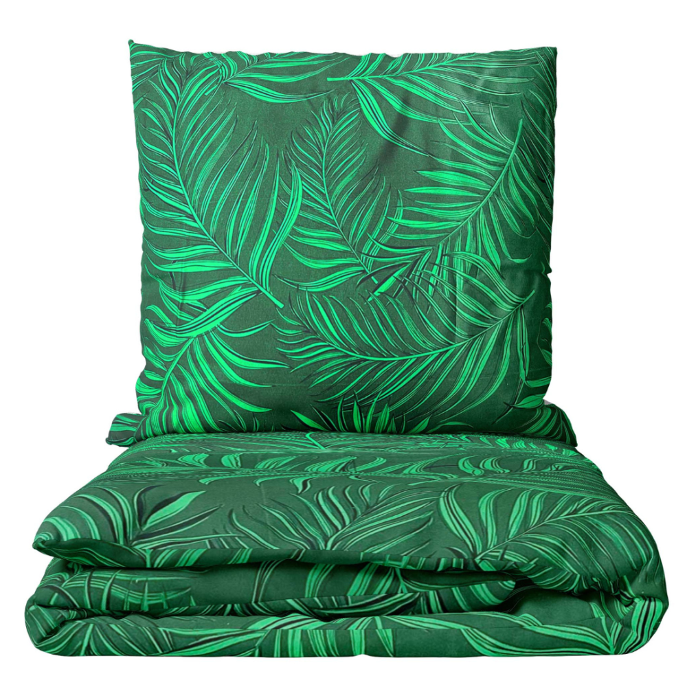 Bettwäsche set "Fern". Bettwäsche 140x200, 135/140x200 cm, 150x200 cm, 155/160x200 cm, 180x200 cm, 200x200 cm, 200x220 cm, 220x240 cm. Luxuriöse dunkelgrüne bettwäsche mit übergroßem farnmuster für einen hauch von natur im haus