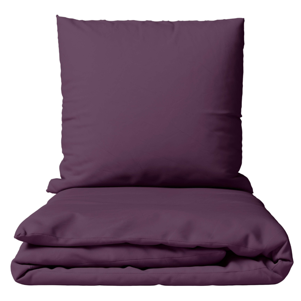 Premium satin bettwäsche set "Plum glow". Bettwäsche aus Satin, 135/140x200 cm, 200x200 cm, 200x220 cm, 220x240 cm. Dunkelviolettes bettwäsche-set, das ihrem schlafzimmer gemütlichkeit und eleganz verleiht.