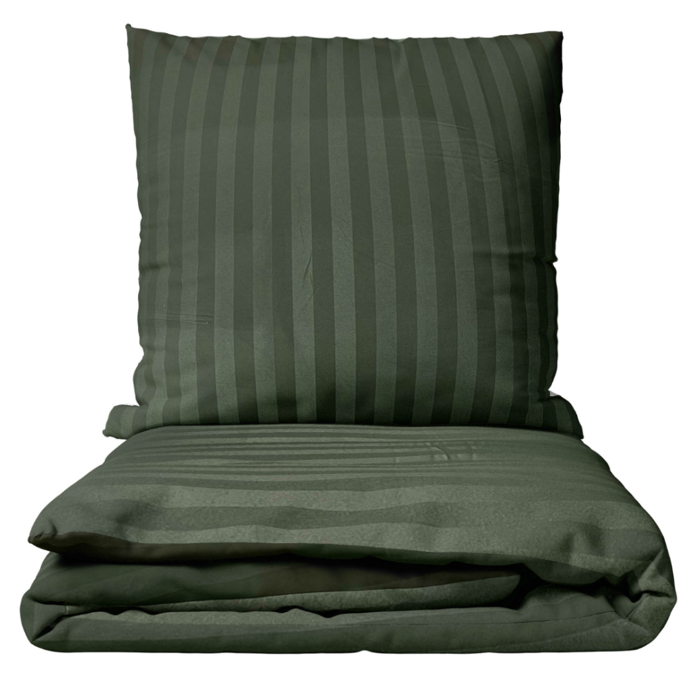 Bettwäsche set "Green Stripes". Bettwäsche 135x200, 140x200 cm, 150x200 cm, 160x200 cm, 180x200 cm, 200x200 cm, 200x220 cm. Dunkelgrünes bettwäsche-set mit einem raffinierten streifenmuster, das jedem schlafzimmerdekor tiefe und eleganz verleiht.